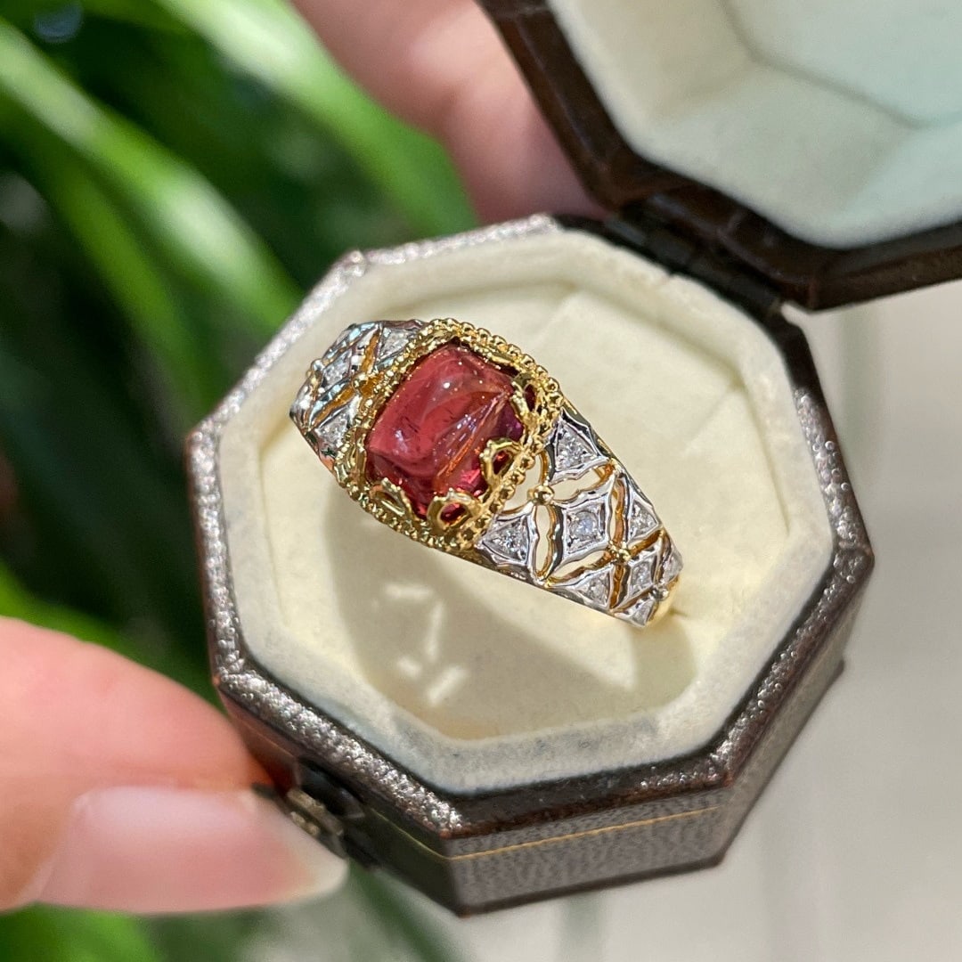 14k Gold 1.3 Ct Natural Tourmaline & Diamond Ring - 3