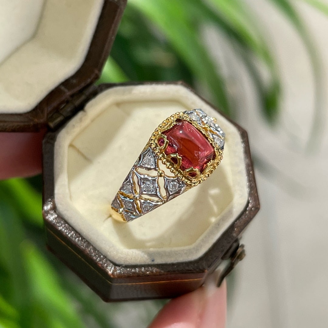 14k Gold 1.3 Ct Natural Tourmaline & Diamond Ring - 4