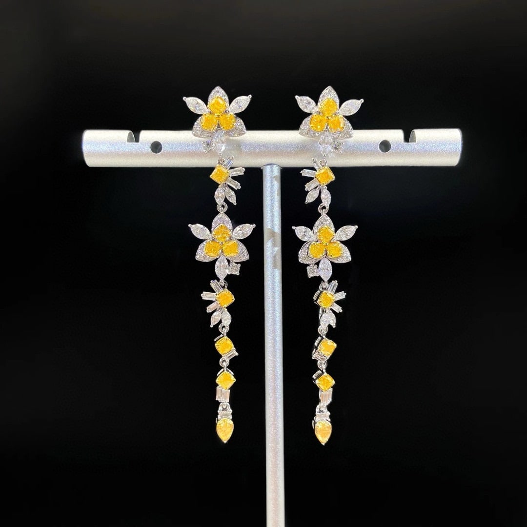 14k Gold 2.95 Ctw Natural Yellow Diamond & Diamond Earrings: Ref:231086337 // gold content:14k gold // main gemstone:yellow diamond // shape:multiple // carat weight:1. 56ct // color:yellow // treatment:natural // // adjacent gemstone 2 : diamond //