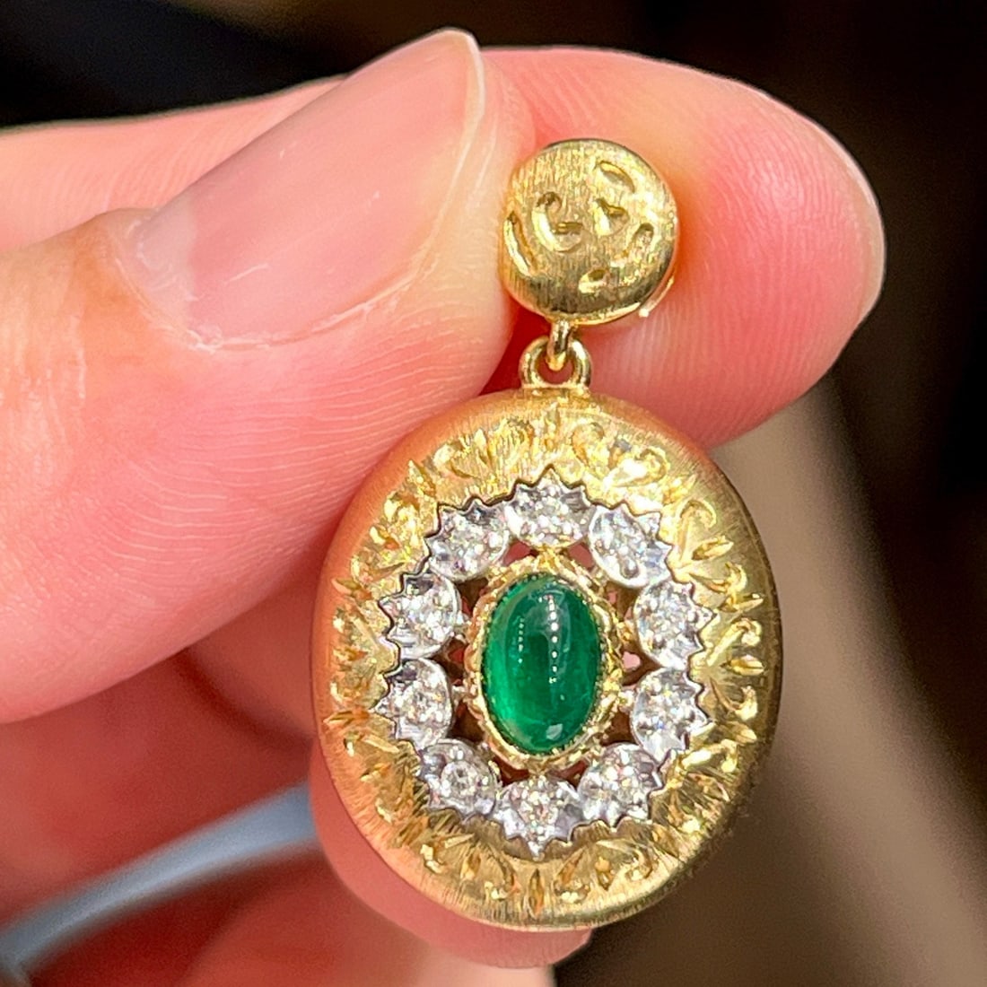 14k Gold 0.41 Ct Natural Emerald & Diamond Pendant( Without Chain ) (1 of 3)