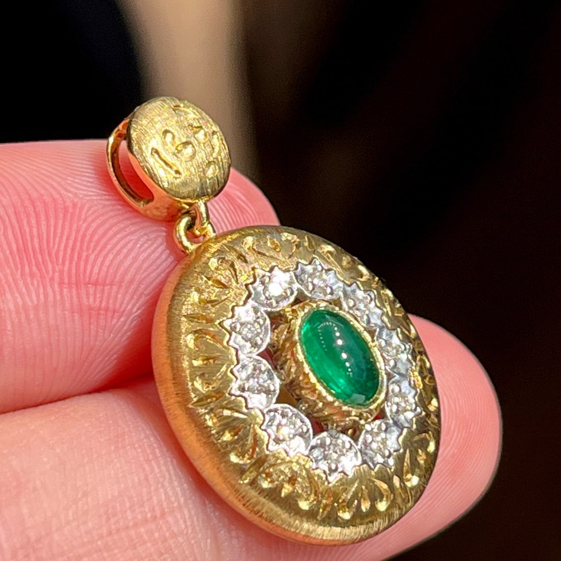 14k Gold 0.41 Ct Natural Emerald & Diamond Pendant( Without Chain ) - 2