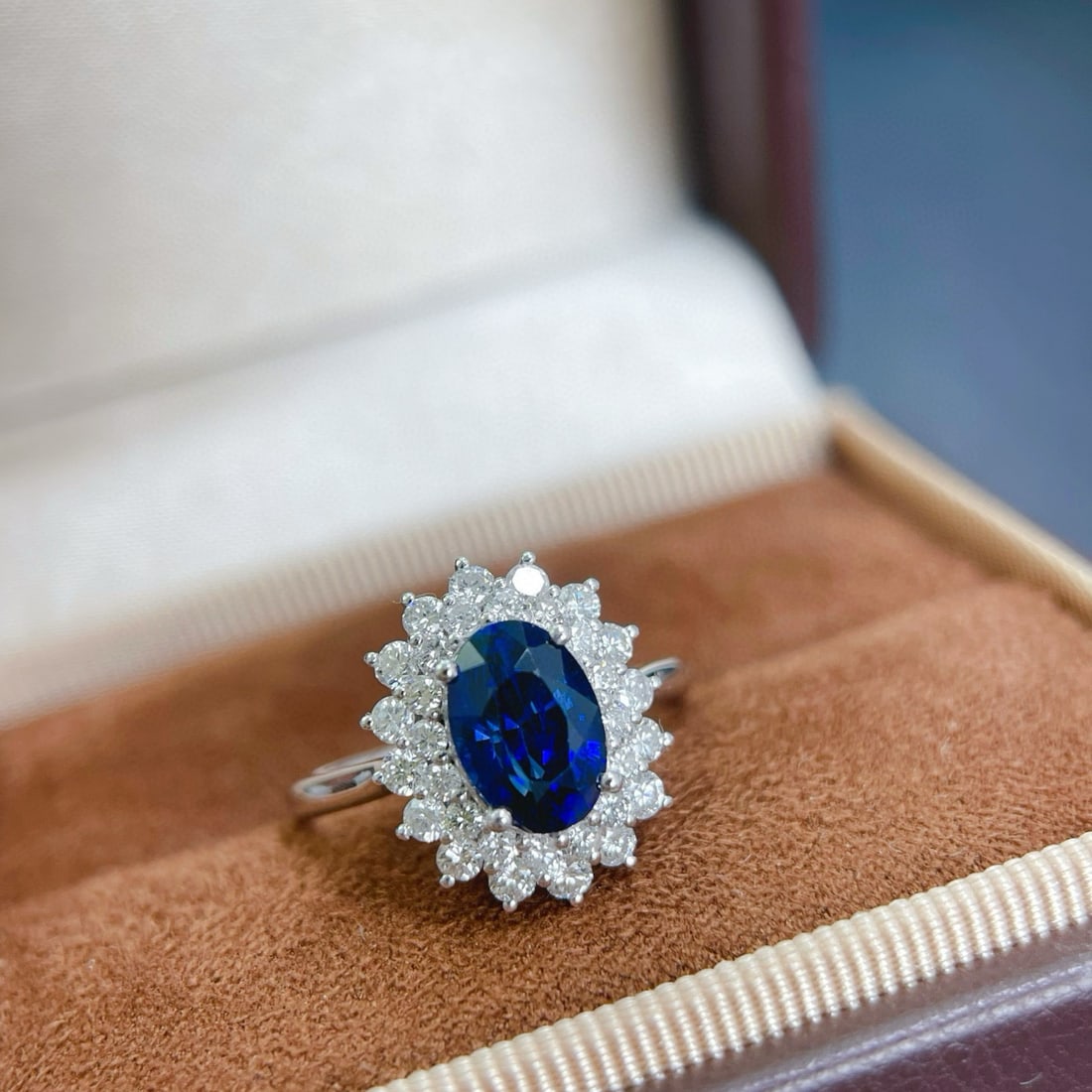 14k Gold 2 Ct Natural Sapphire & Diamond Ring - 4