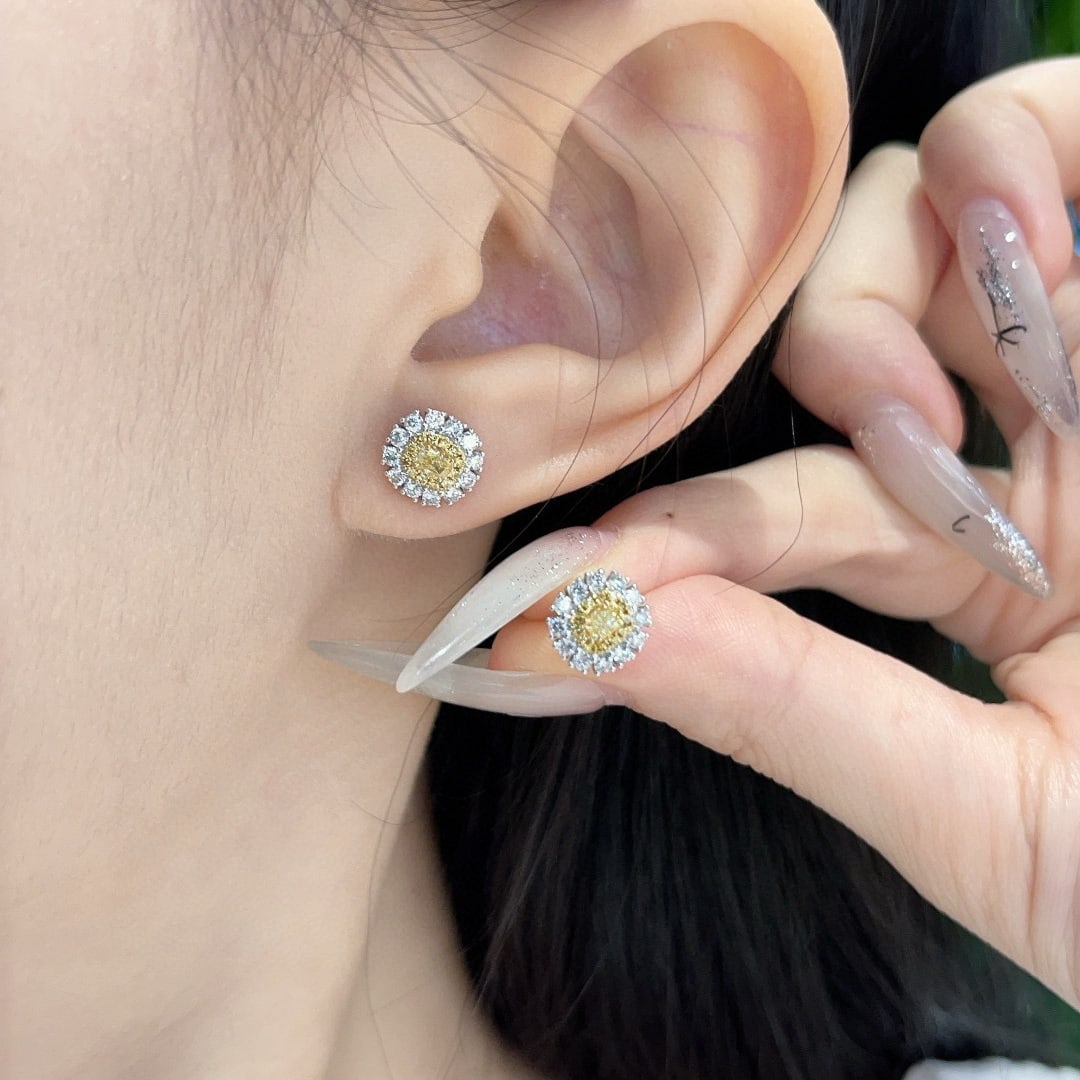 14k Gold 0.72 Ctw Natural Yellow Diamond & Diamond Earrings - 4