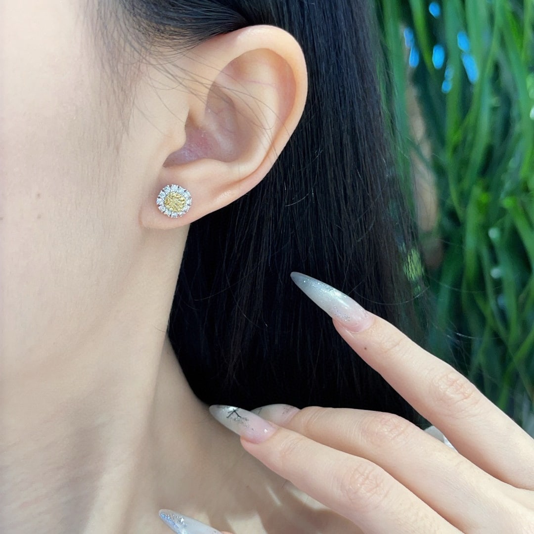 14k Gold 0.72 Ctw Natural Yellow Diamond & Diamond Earrings - 5