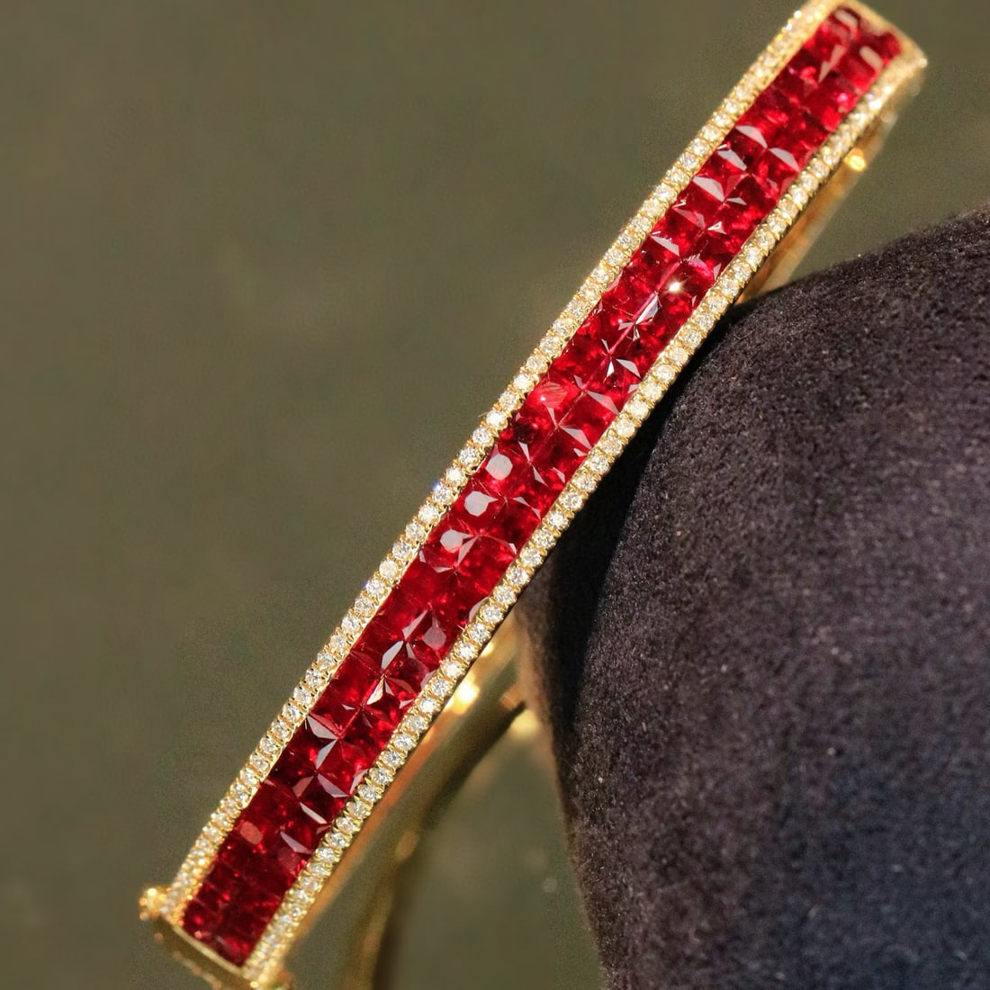 14k Gold 5.48 Ctw Vivid Red Natural Ruby & Diamond Bangle (1 of 9)