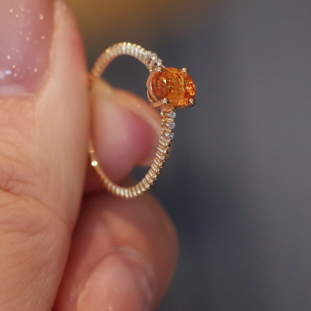 14k Gold 0.7 Ct Natural Spessartine & Diamond Ring - 4