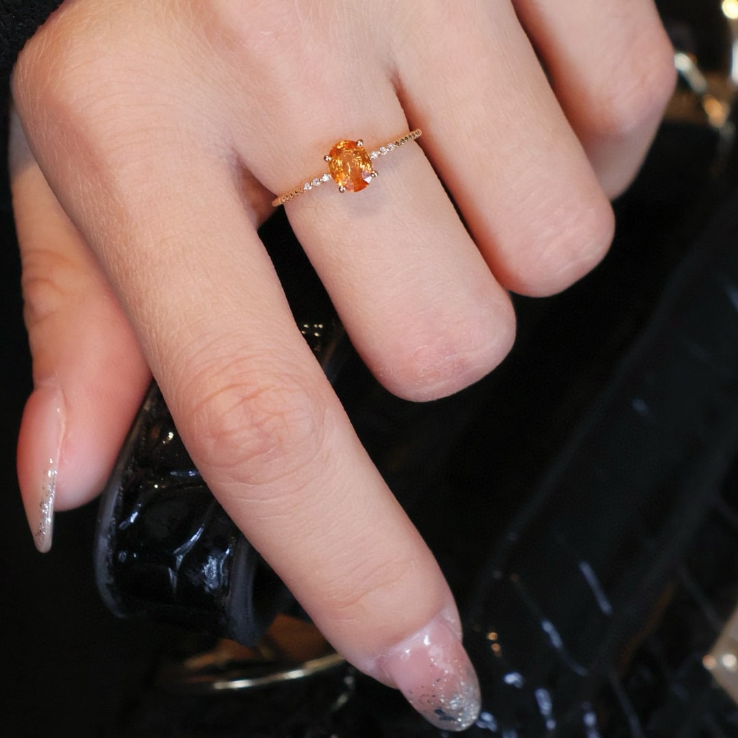 14k Gold 0.7 Ct Natural Spessartine & Diamond Ring - 6