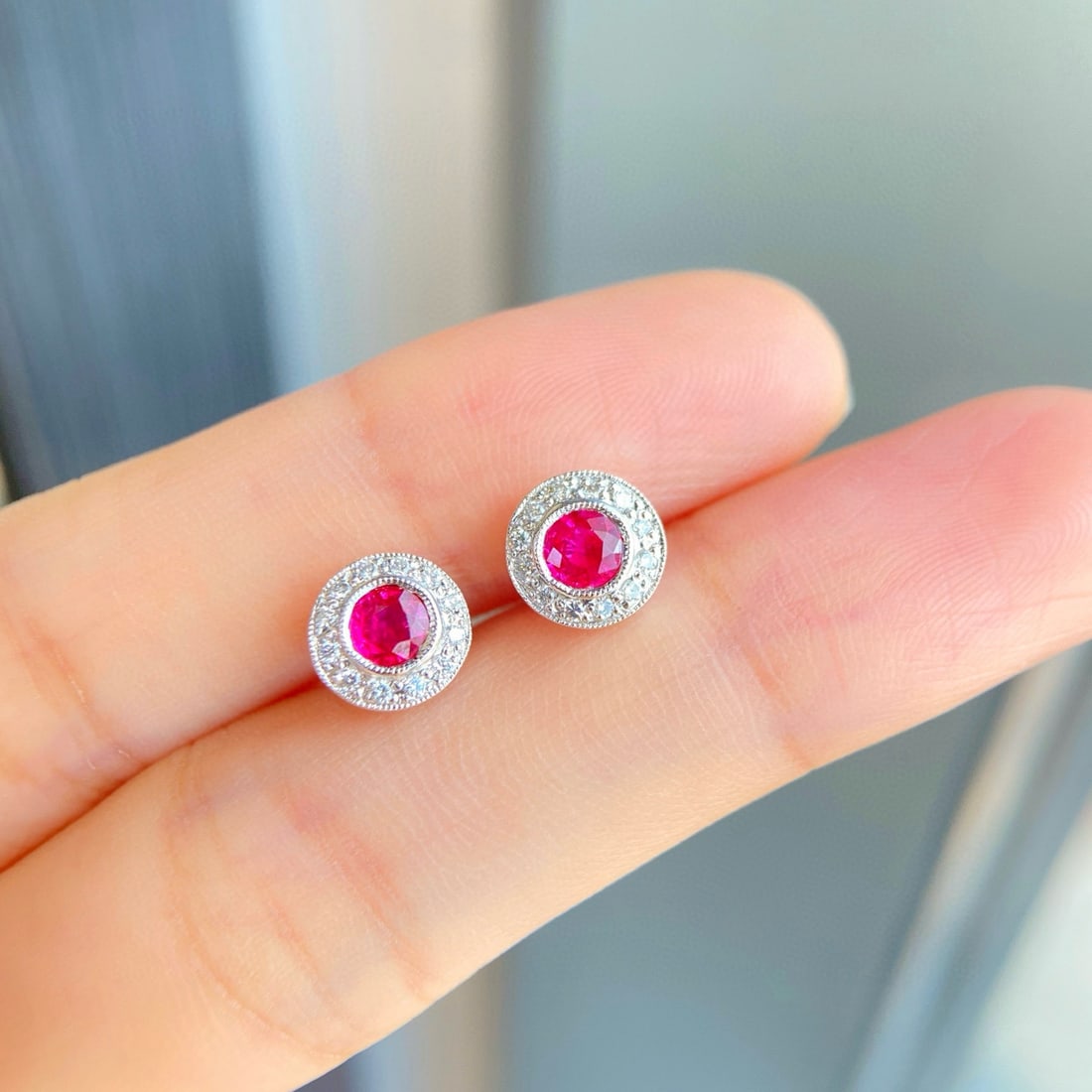 14k Gold 0.60 Ctw Natural Ruby & Diamond Earrings (1 of 4)