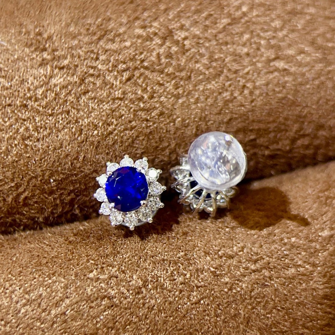 14k Gold 1.25 Ctw Natural Sapphire & Diamond Earrings - 4
