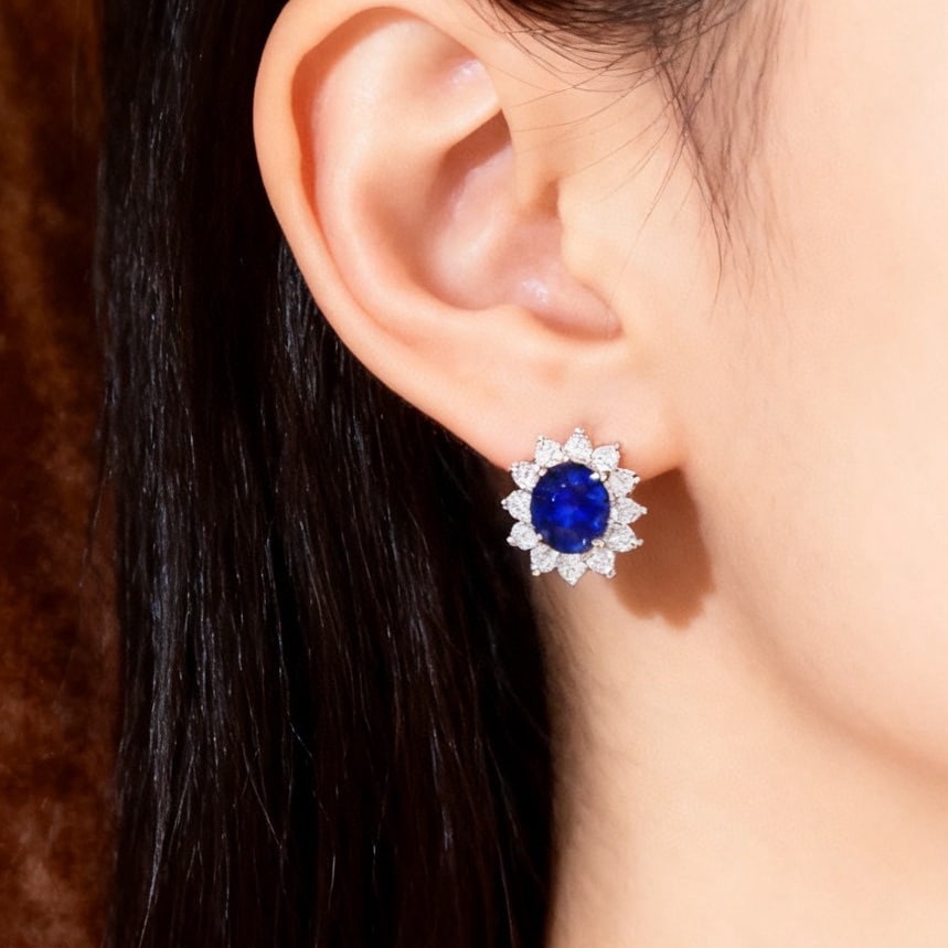 14k Gold 1.25 Ctw Natural Sapphire & Diamond Earrings - 6