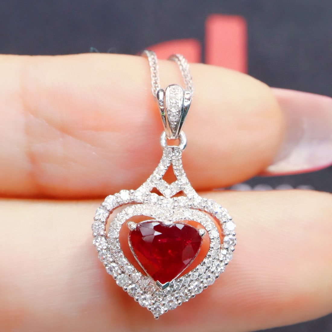 14k Gold 1.56 Ctw Natural Ruby & Diamond Pendant( Without Chain ) - 2