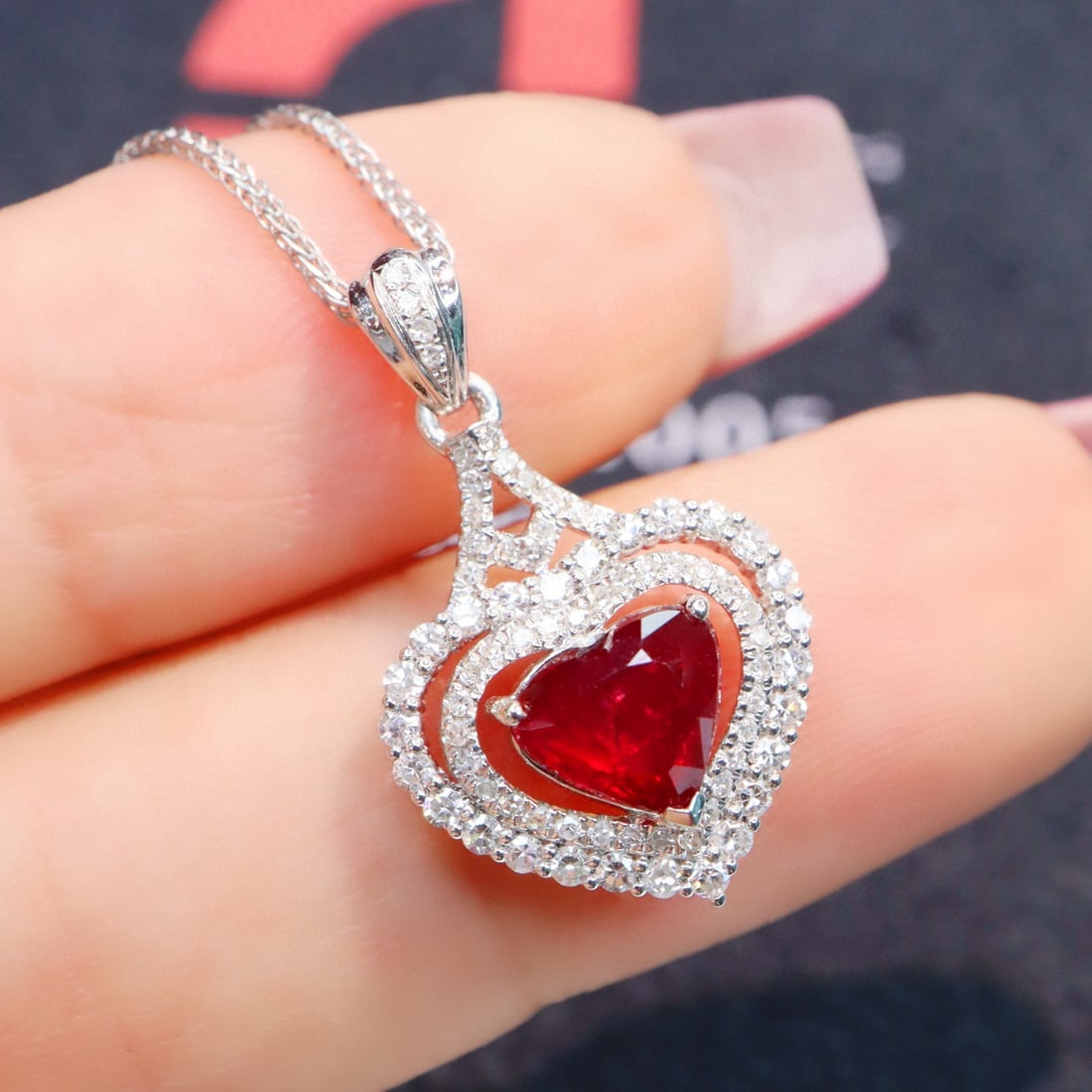 14k Gold 1.56 Ctw Natural Ruby & Diamond Pendant( Without Chain ) - 3