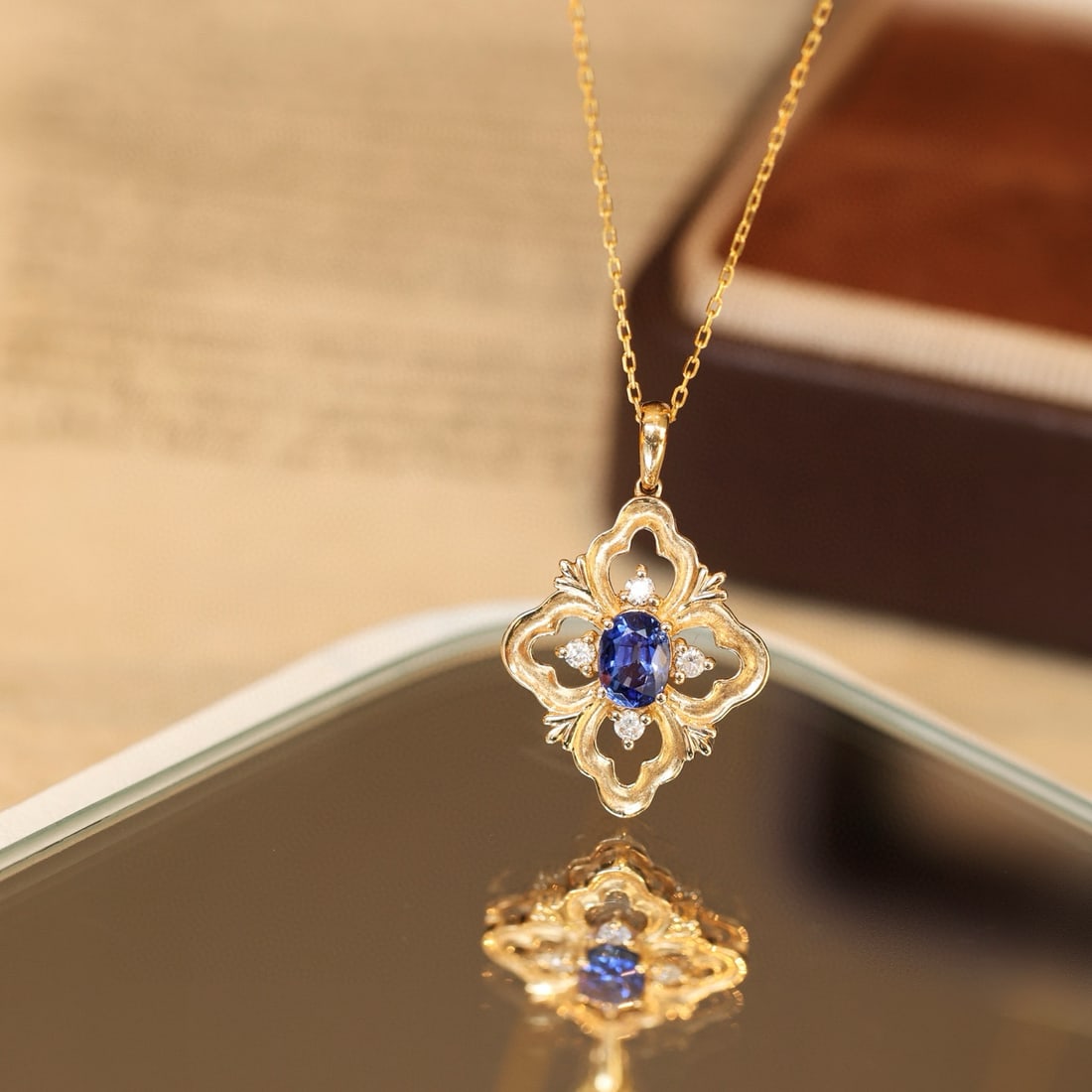 14k Gold 0.65 Ctw Natural Sapphire & Diamond Pendant( Without Chain ): Ref:231086426 // gold content:14k gold // main gemstone:sapphire // shape:oval // carat weight:0. 55ct // color:blue // treatment:natural // // adjacent gemstone 2 : diamond // shape:round // carat