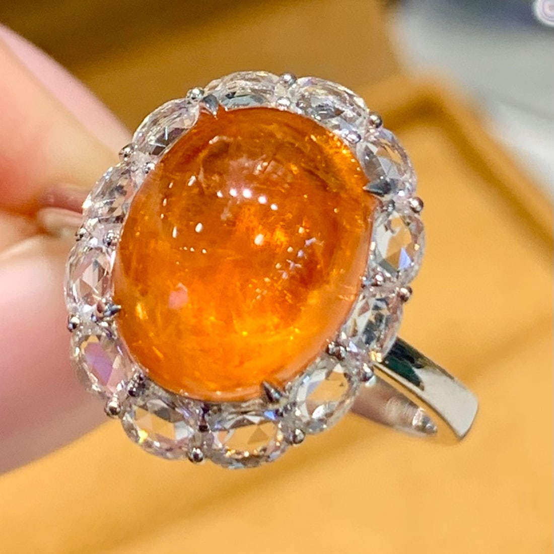 14k Gold 5.2 Ct Natural Spessartine & Sapphire Ring - 3