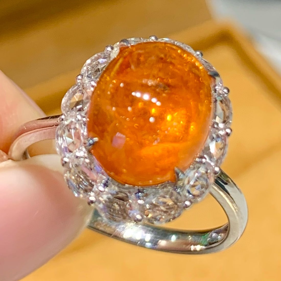 14k Gold 5.2 Ct Natural Spessartine & Sapphire Ring - 4