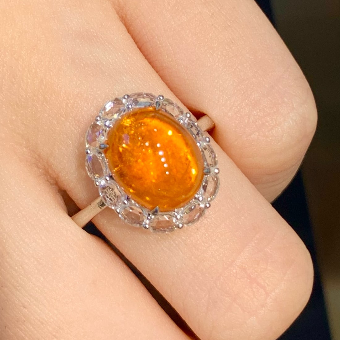 14k Gold 5.2 Ct Natural Spessartine & Sapphire Ring - 5