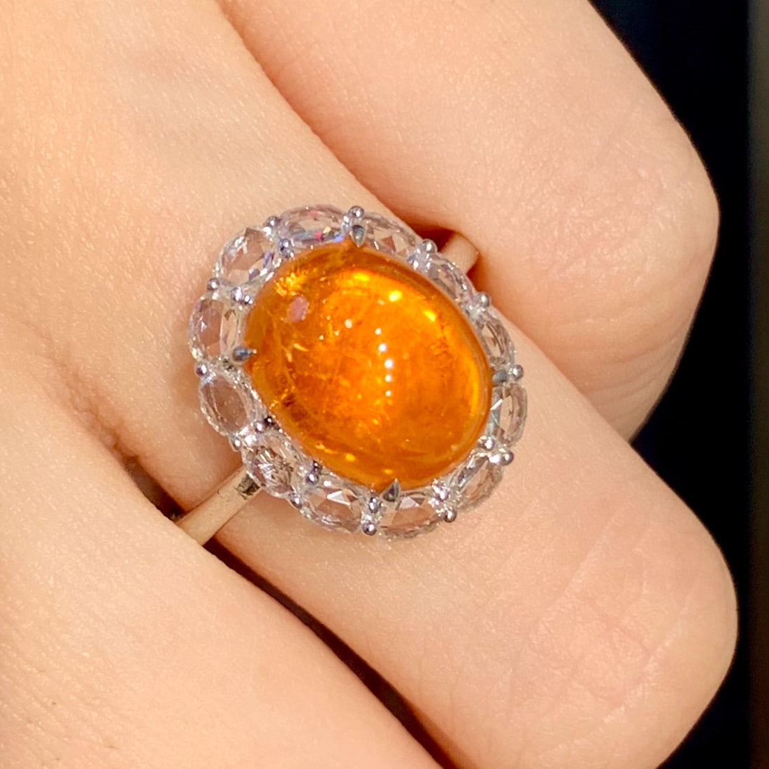 14k Gold 5.2 Ct Natural Spessartine & Sapphire Ring - 6