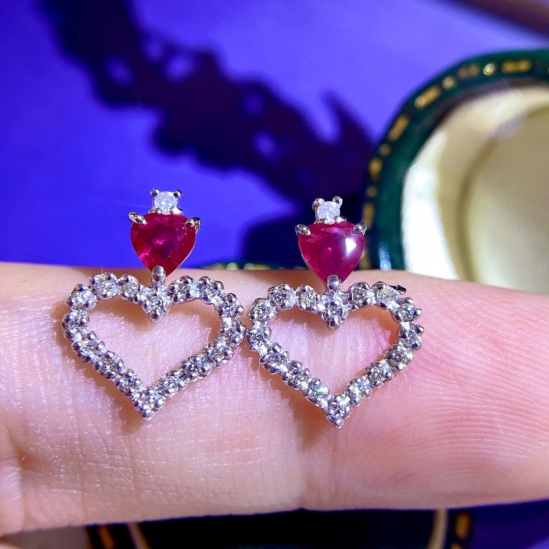 14k Gold 0.64 Ctw Natural Ruby & Diamond Earrings - 3