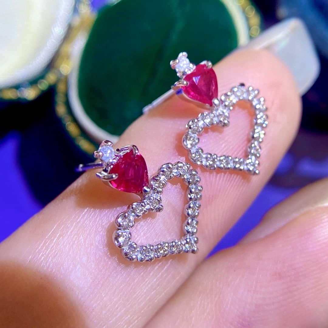 14k Gold 0.64 Ctw Natural Ruby & Diamond Earrings - 5