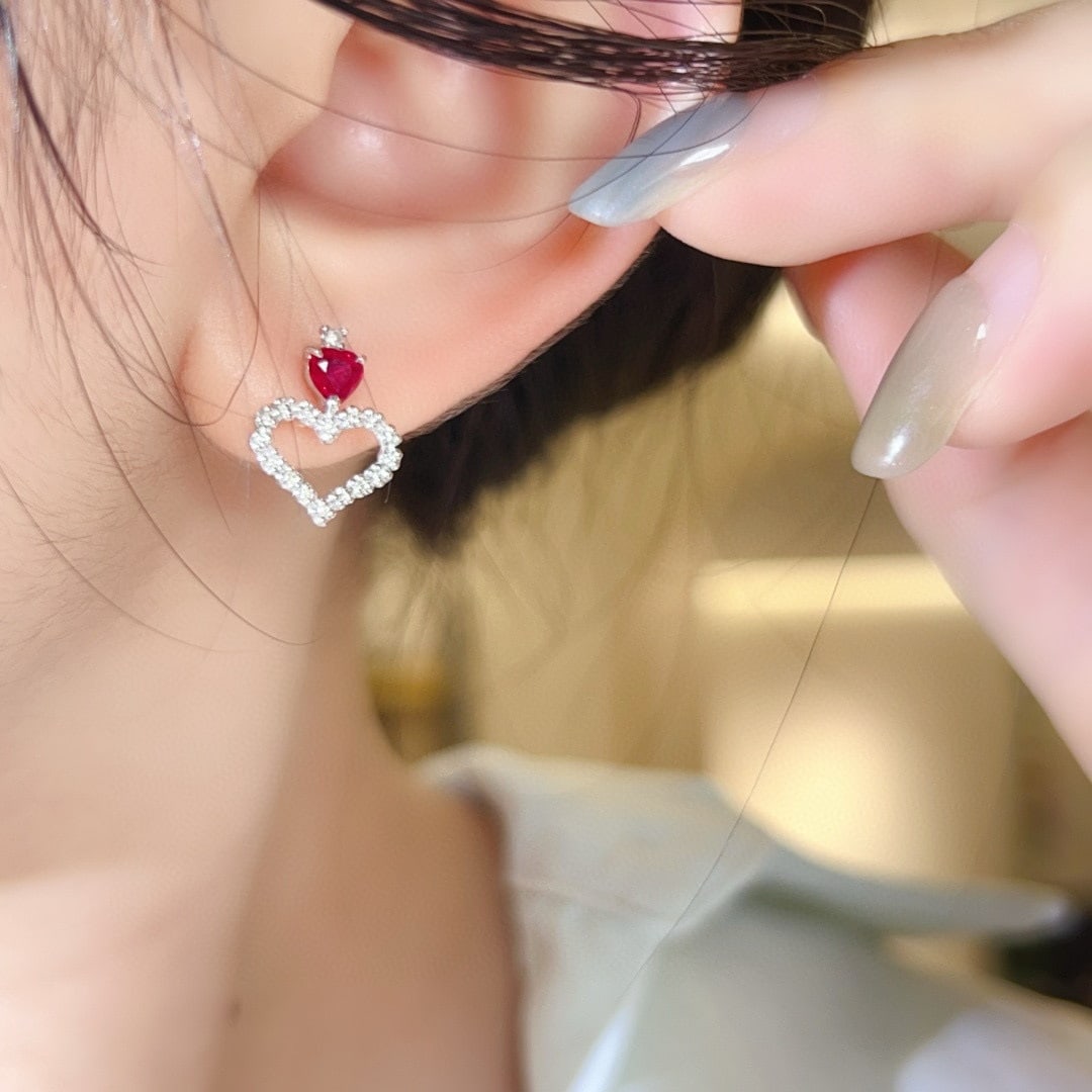 14k Gold 0.64 Ctw Natural Ruby & Diamond Earrings - 6