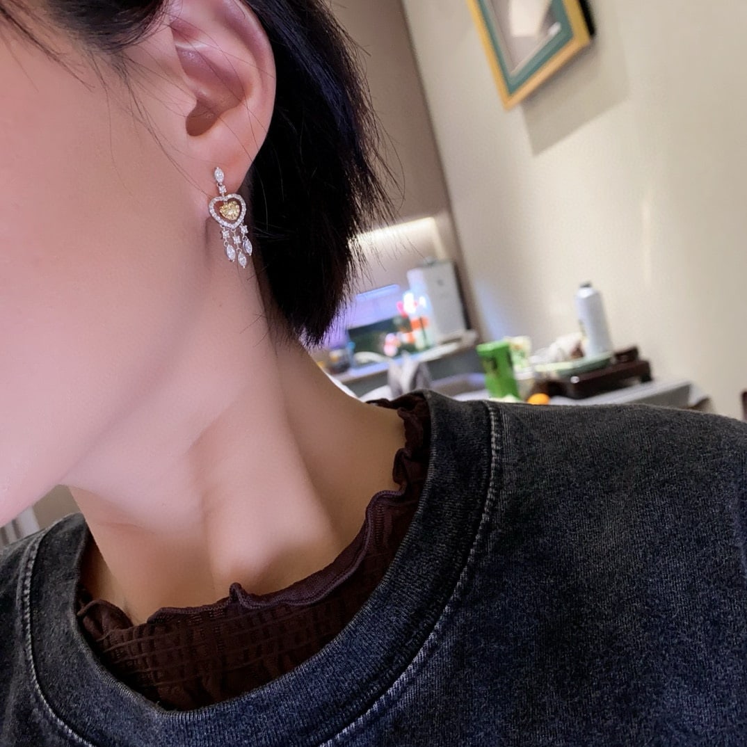 14k Gold 1.48 Ctw Natural Yellow Diamond & Diamond Earrings - 2