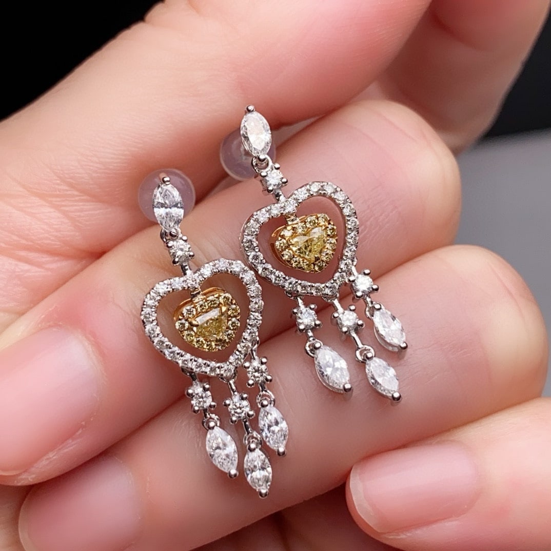14k Gold 1.48 Ctw Natural Yellow Diamond & Diamond Earrings - 3