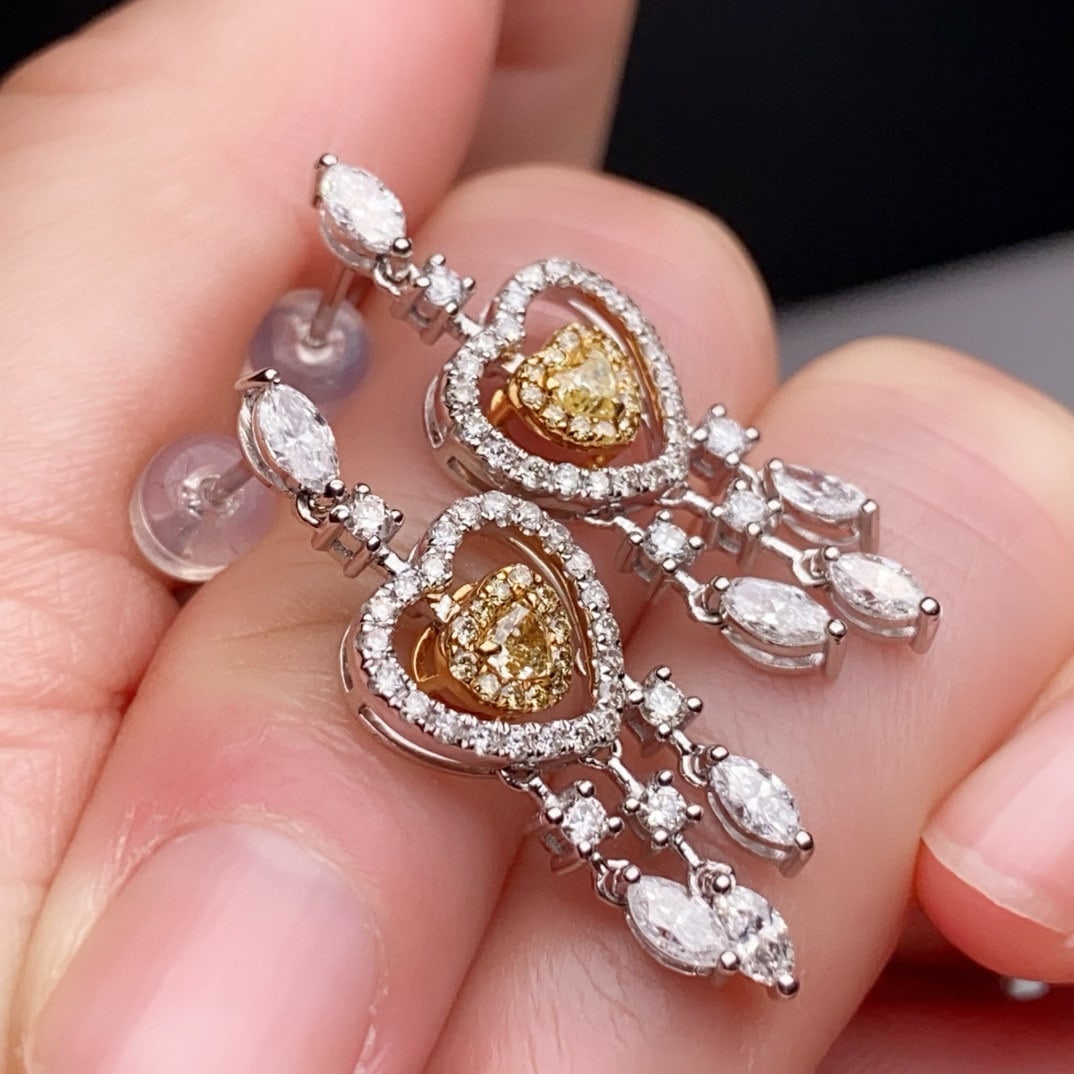 14k Gold 1.48 Ctw Natural Yellow Diamond & Diamond Earrings - 4