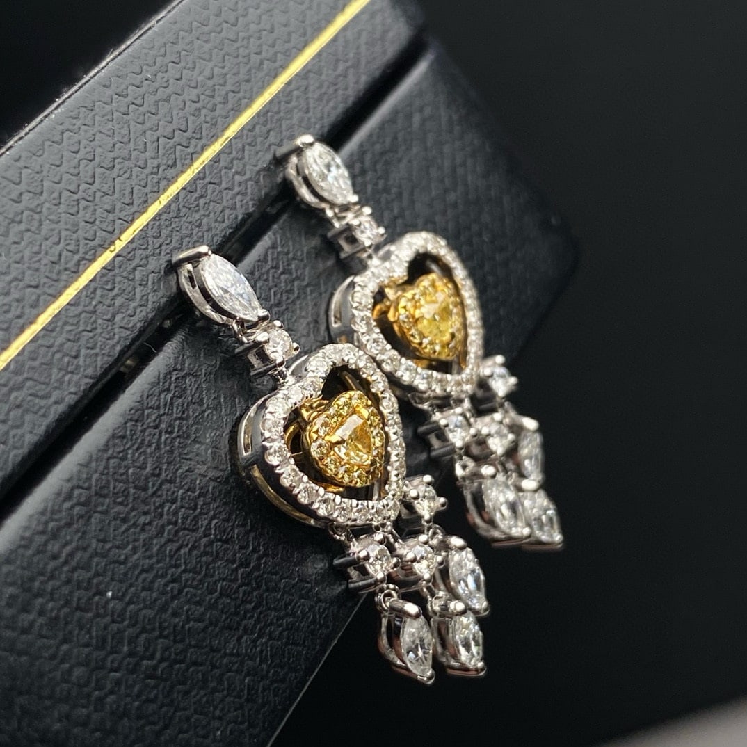 14k Gold 1.48 Ctw Natural Yellow Diamond & Diamond Earrings - 5