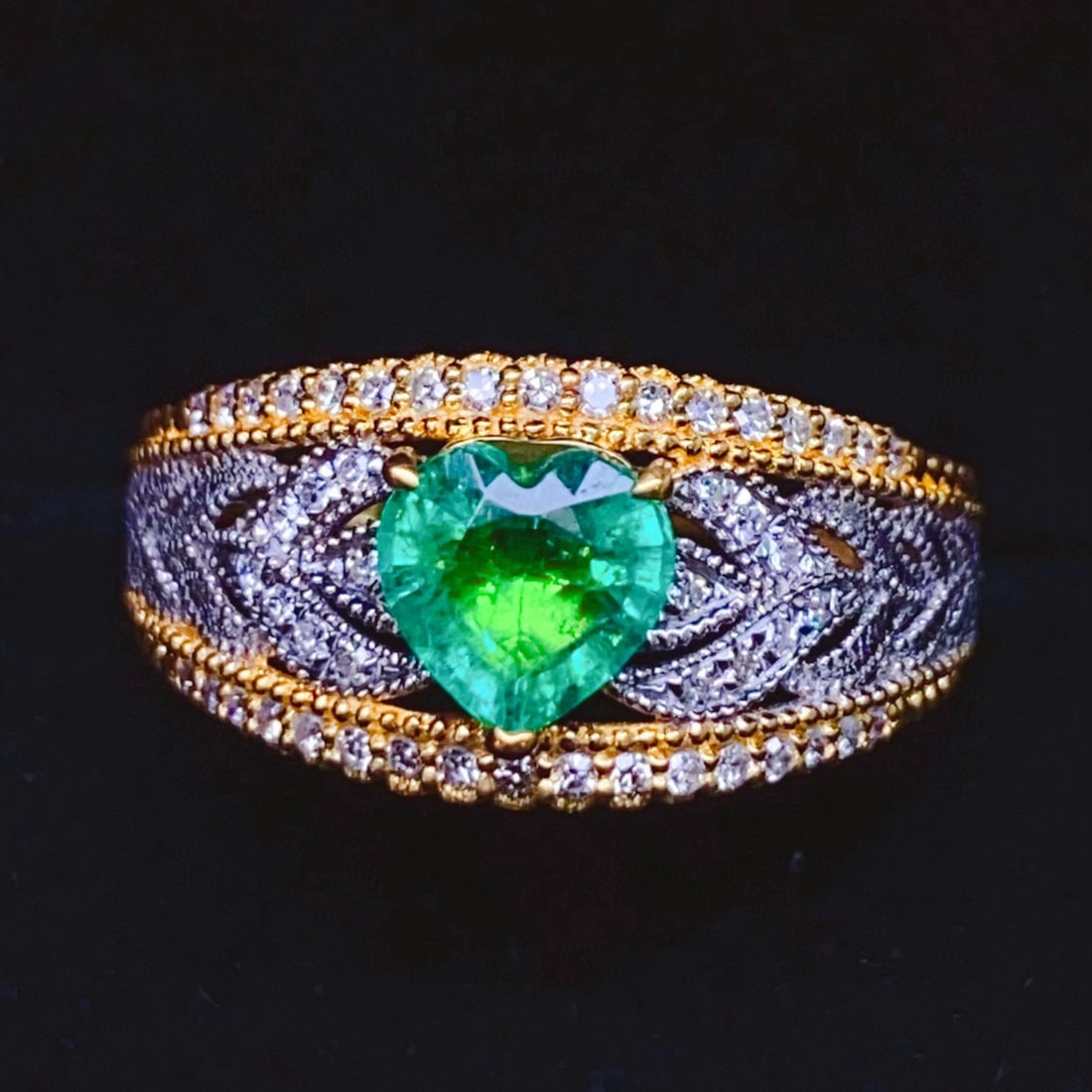 14k Gold 0.75 Ct Natural Emerald & Diamond Ring (1 of 8)