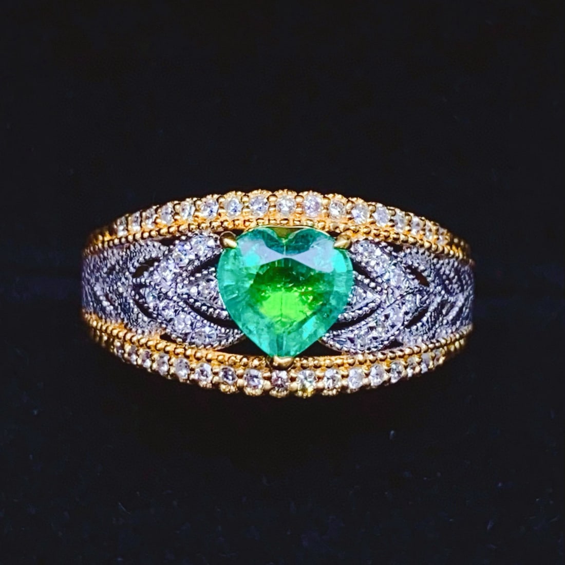 14k Gold 0.75 Ct Natural Emerald & Diamond Ring - 5