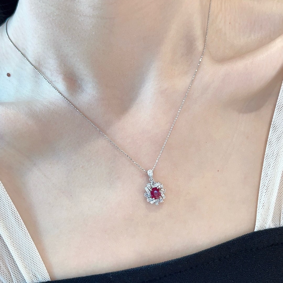 14k Gold 1.30 Ct Natural Ruby & Diamond Pendant( Without Chain ) - 5