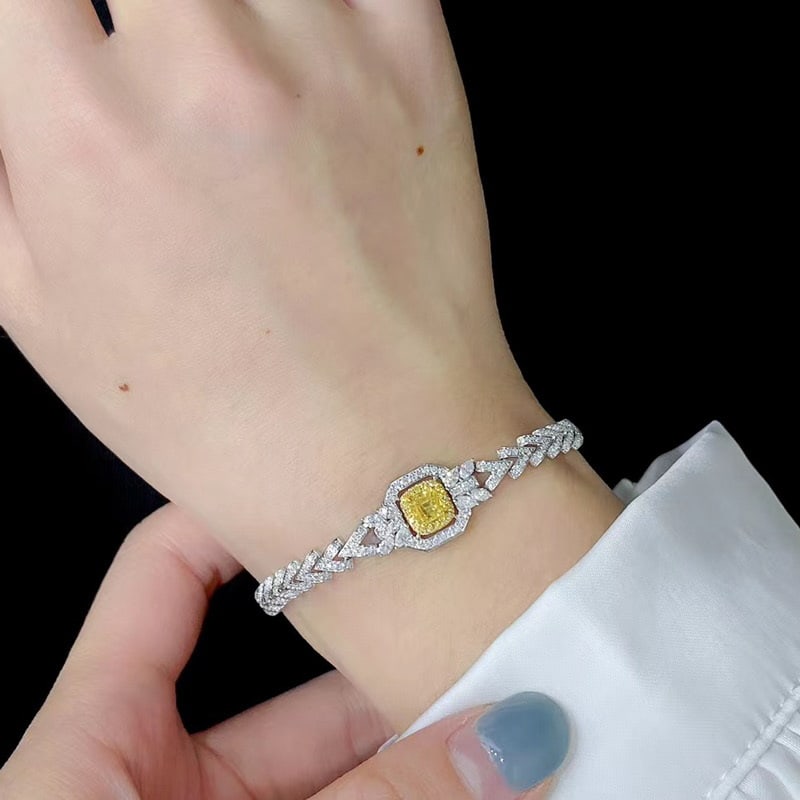 14k Gold 2.13 Ctw Natural Yellow Diamond & Diamond Bracelet - 4
