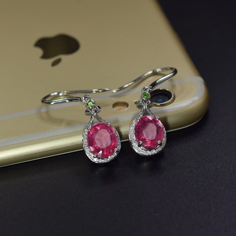 14k Gold 3.56 Ctw Natural Tourmaline & Diamond Earrings - 4