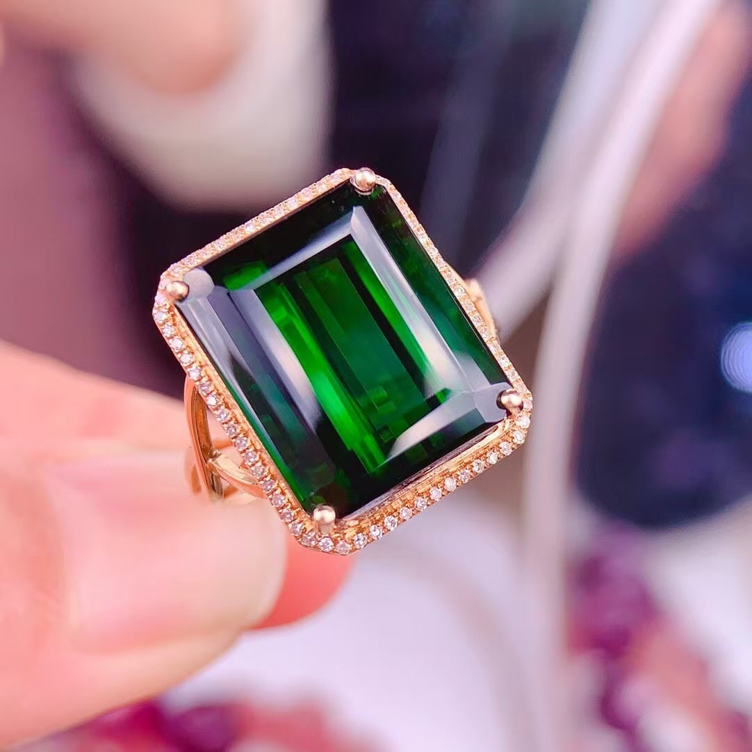 14k Gold 14 Ct Natural Tourmaline & Diamond Ring - 3