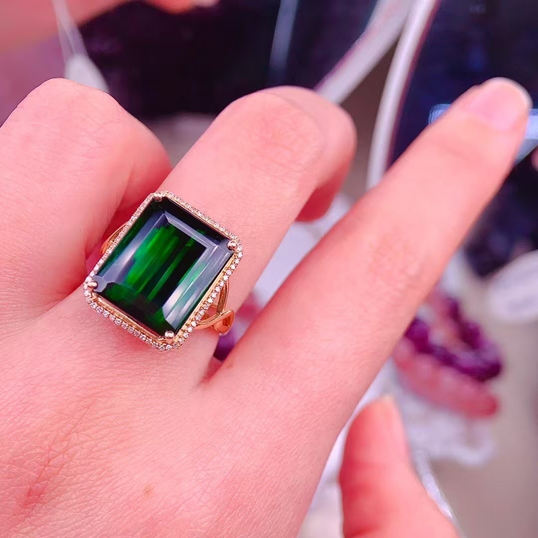 14k Gold 14 Ct Natural Tourmaline & Diamond Ring - 5