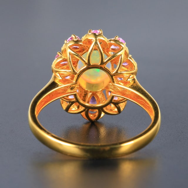 14k Gold 0.94 Ctw Natural Opal & Diamond Ring - 4