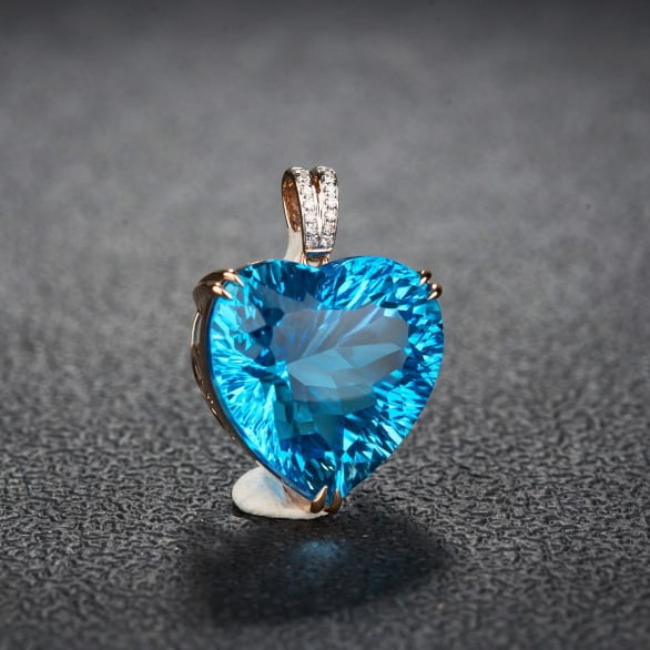 14k Gold 26.48 Ct Natural Topaz & Diamond Pendant( Without Chain ) - 2