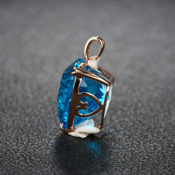 14k Gold 26.48 Ct Natural Topaz & Diamond Pendant( Without Chain ) - 4