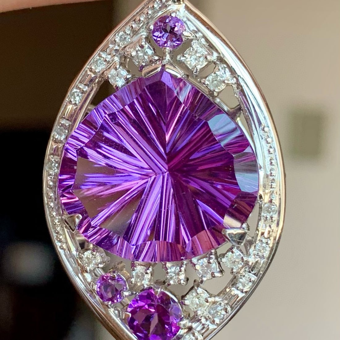 14k Gold 15.37 Ct Natural Amethyst & Diamond Pendant( Without Chain ) - 3