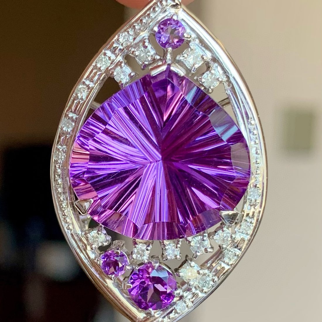 14k Gold 15.37 Ct Natural Amethyst & Diamond Pendant( Without Chain ) - 5