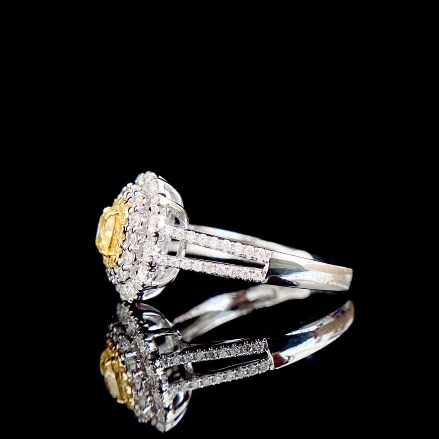 14k Gold 0.98 Ctw Natural Yellow Diamond & Diamond Ring - 4