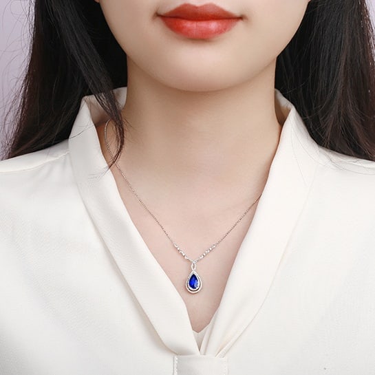 14k Gold 2.10 Ctw Natural Sapphire & Diamond Necklace - 5