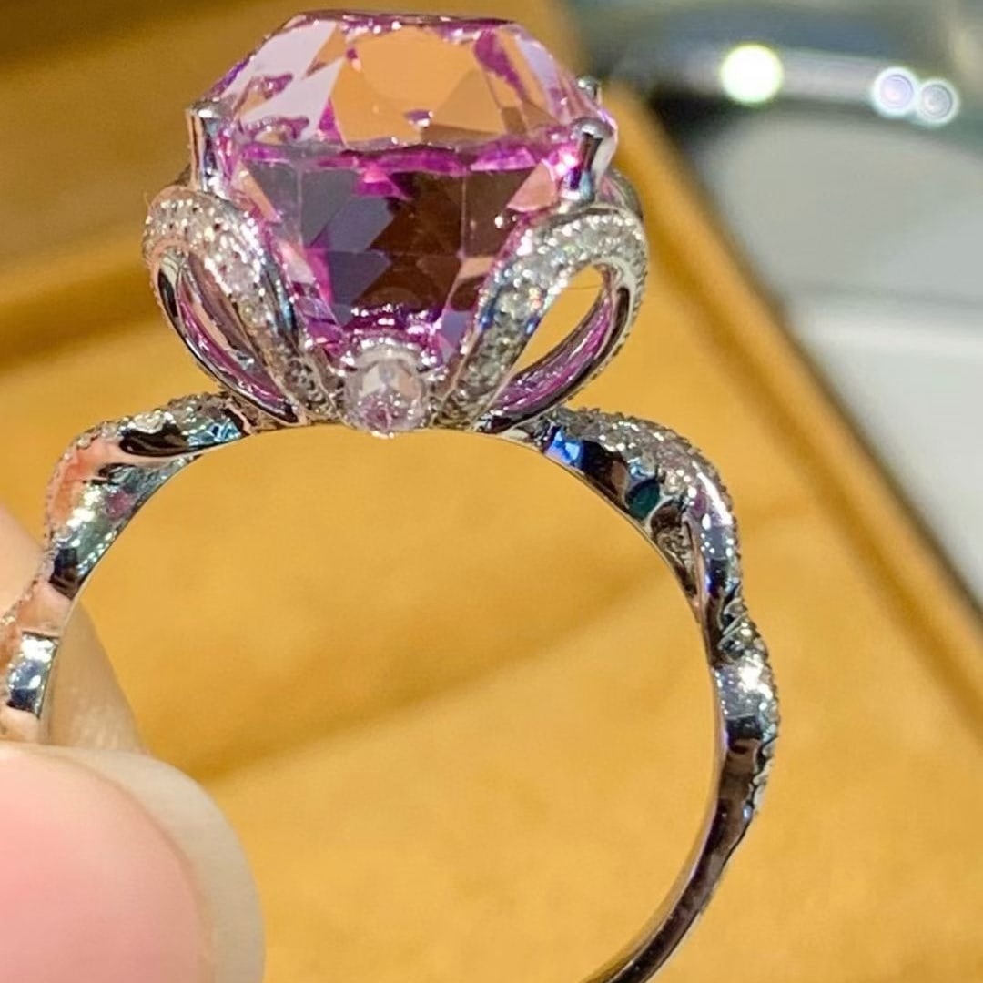 14k Gold 11.5 Ct Natural Kunzite & Diamond Ring - 3