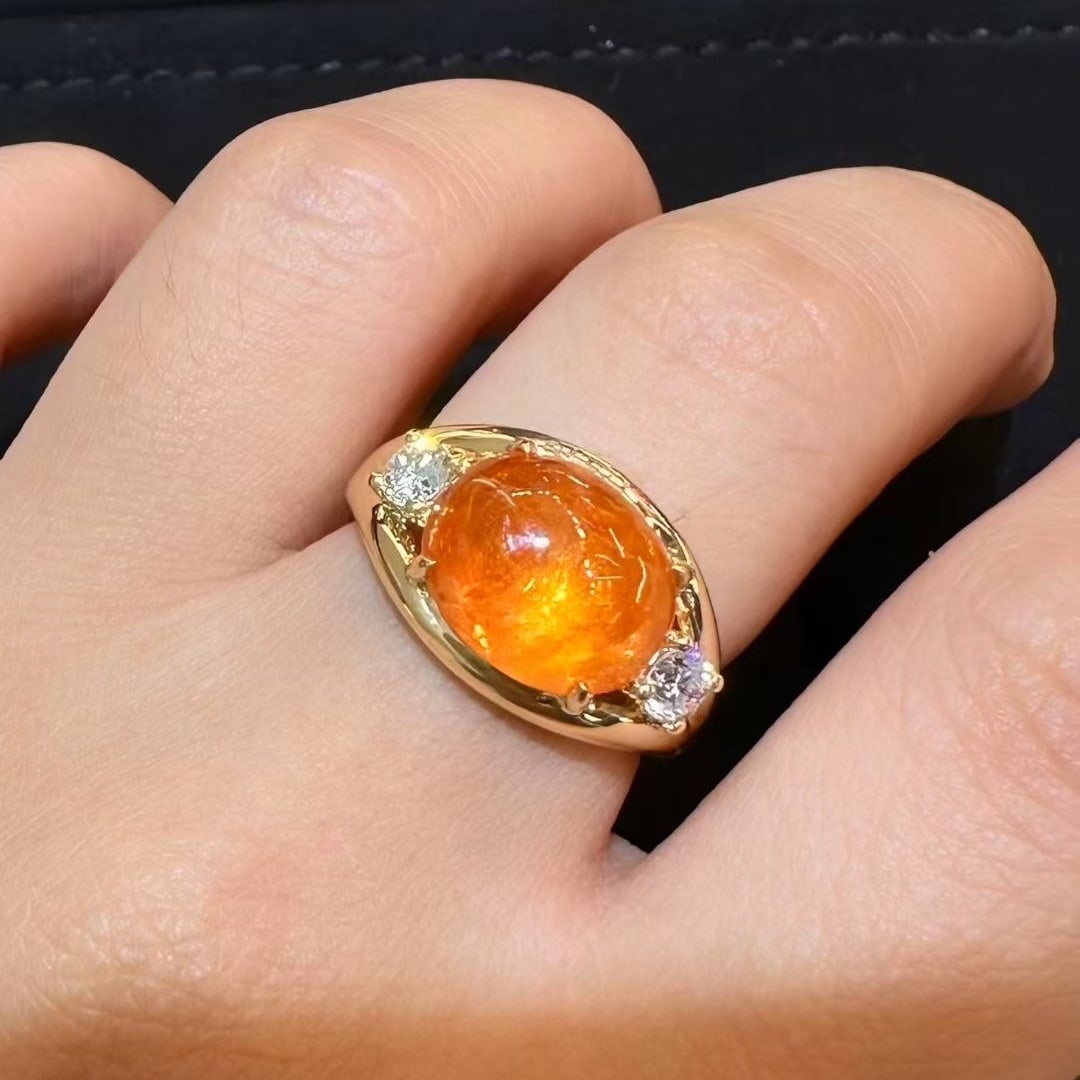14k Gold 8.16 Ctw Natural Spessartine & Diamond Ring - 4