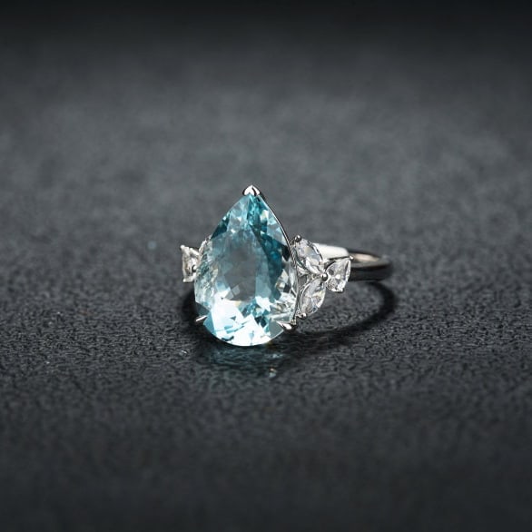 14k Gold 4.71 Ctw Natural Aquamarine & Sapphire Ring - 3