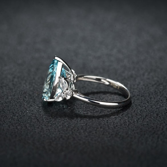 14k Gold 4.71 Ctw Natural Aquamarine & Sapphire Ring - 4