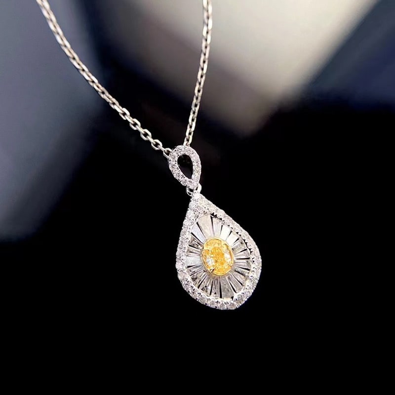 14k Gold 0.40 Ctw Natural Yellow Diamond & Diamond Pendant( Without Chain ) - 4