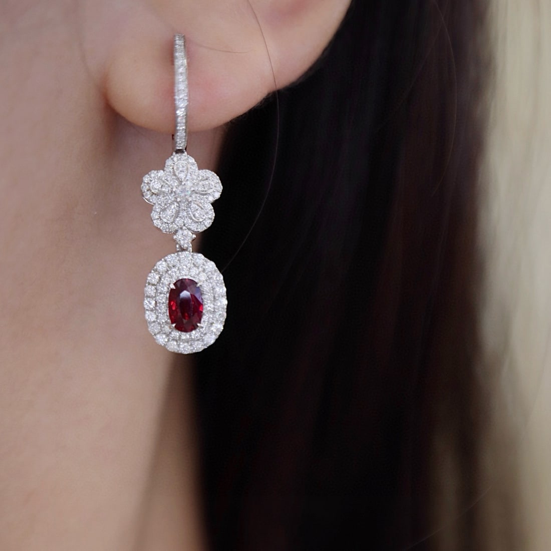 14k Gold 2.19 Ctw Natural Ruby & Diamond Earrings - 2