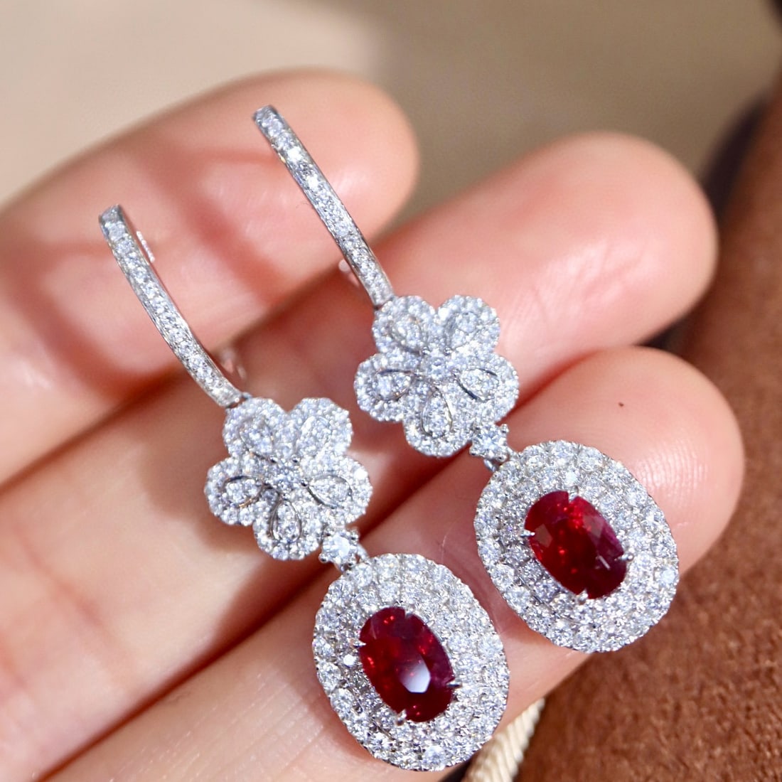 14k Gold 2.19 Ctw Natural Ruby & Diamond Earrings - 3