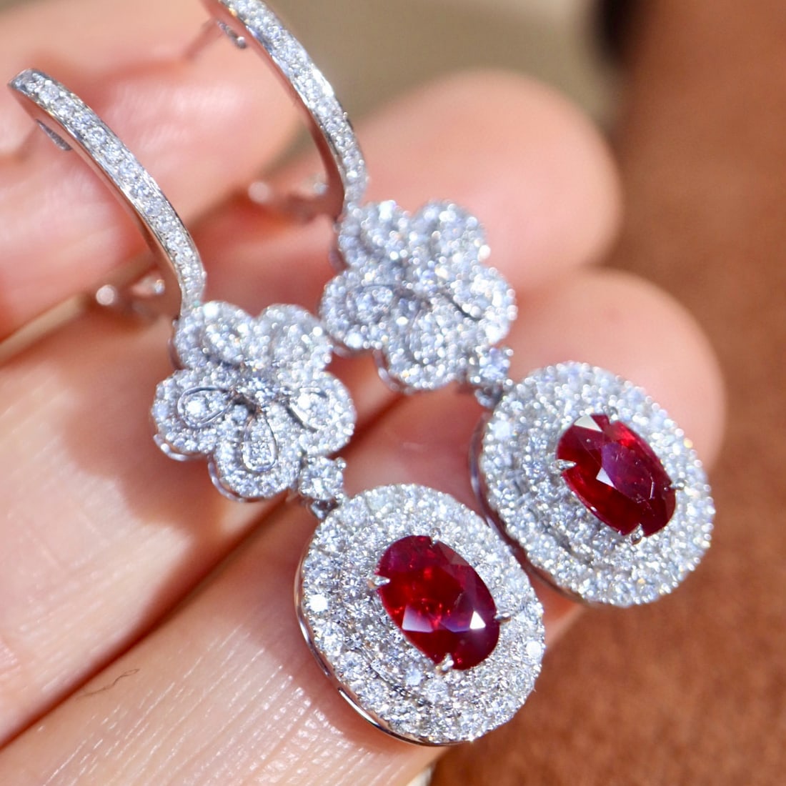 14k Gold 2.19 Ctw Natural Ruby & Diamond Earrings - 4
